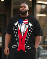 Men's Plus Size Independence Day Cosplay Suit Bow Tie USA Letter Print Round Neck Short Sleeve T-Shirt Shorts Suit
